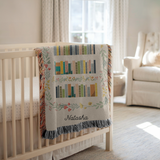 Personalized Book Lover Woven Blanket, Custom Name Reading Blanket, Bookshelf Throw for Readers, Librarian Gift, Cozy Literary Decor