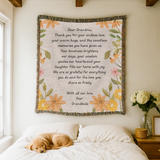 Personalized Grandma Appreciation Blanket, Custom Grandkids Letter Woven Blanket, Grandma Gift from Grandchildren, Floral Keepsake Throw