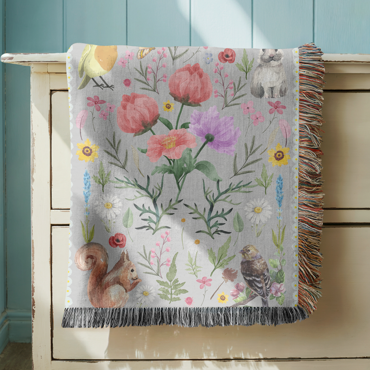 Personalized Mom Floral Woven Blanket, Thank You For Helping Me Grow Blanket, Mother’s Day Gift, Botanical Throw for Mom
