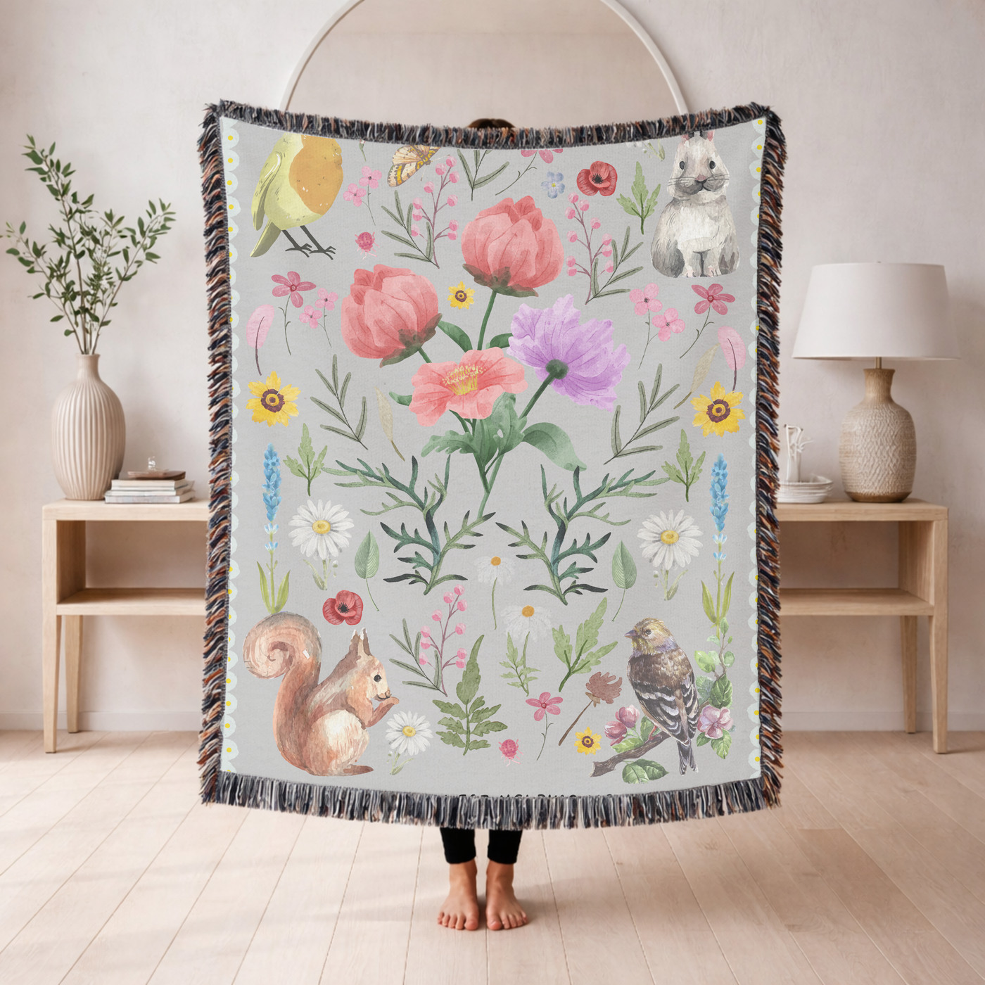 Personalized Mom Floral Woven Blanket, Thank You For Helping Me Grow Blanket, Mother’s Day Gift, Botanical Throw for Mom