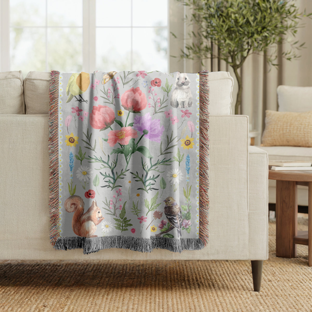Personalized Mom Floral Woven Blanket, Thank You For Helping Me Grow Blanket, Mother’s Day Gift, Botanical Throw for Mom