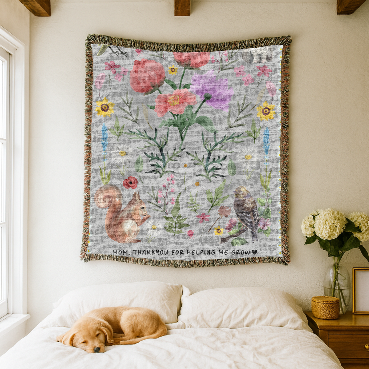Personalized Mom Floral Woven Blanket, Thank You For Helping Me Grow Blanket, Mother’s Day Gift, Botanical Throw for Mom