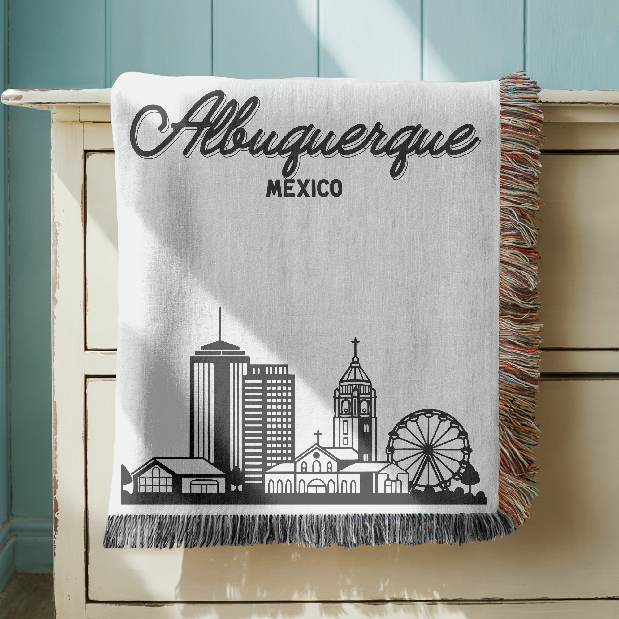 Albuquerque Skyline Woven Blanket, Albuquerque New Mexico Throw Blanket, Southwest Cityscape Home Decor, Moving Away Gift