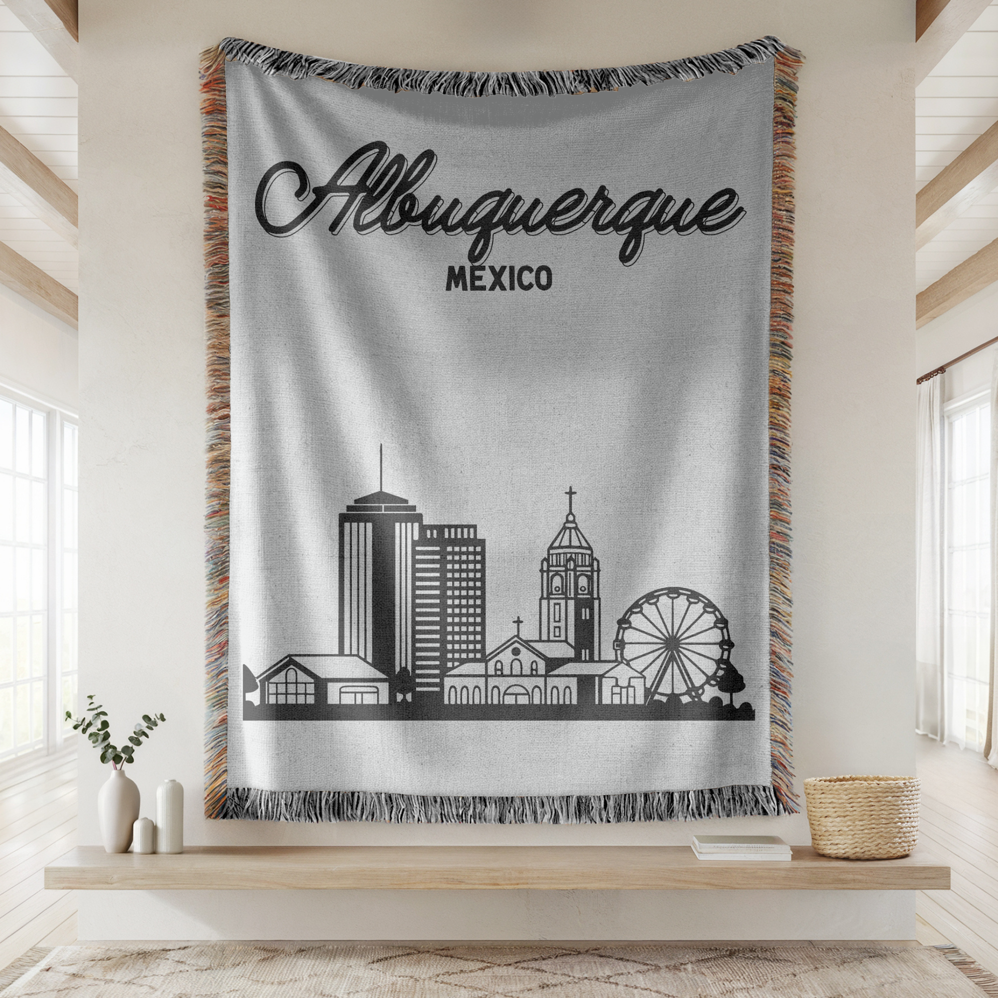 Albuquerque Skyline Woven Blanket, Albuquerque New Mexico Throw Blanket, Southwest Cityscape Home Decor, Moving Away Gift