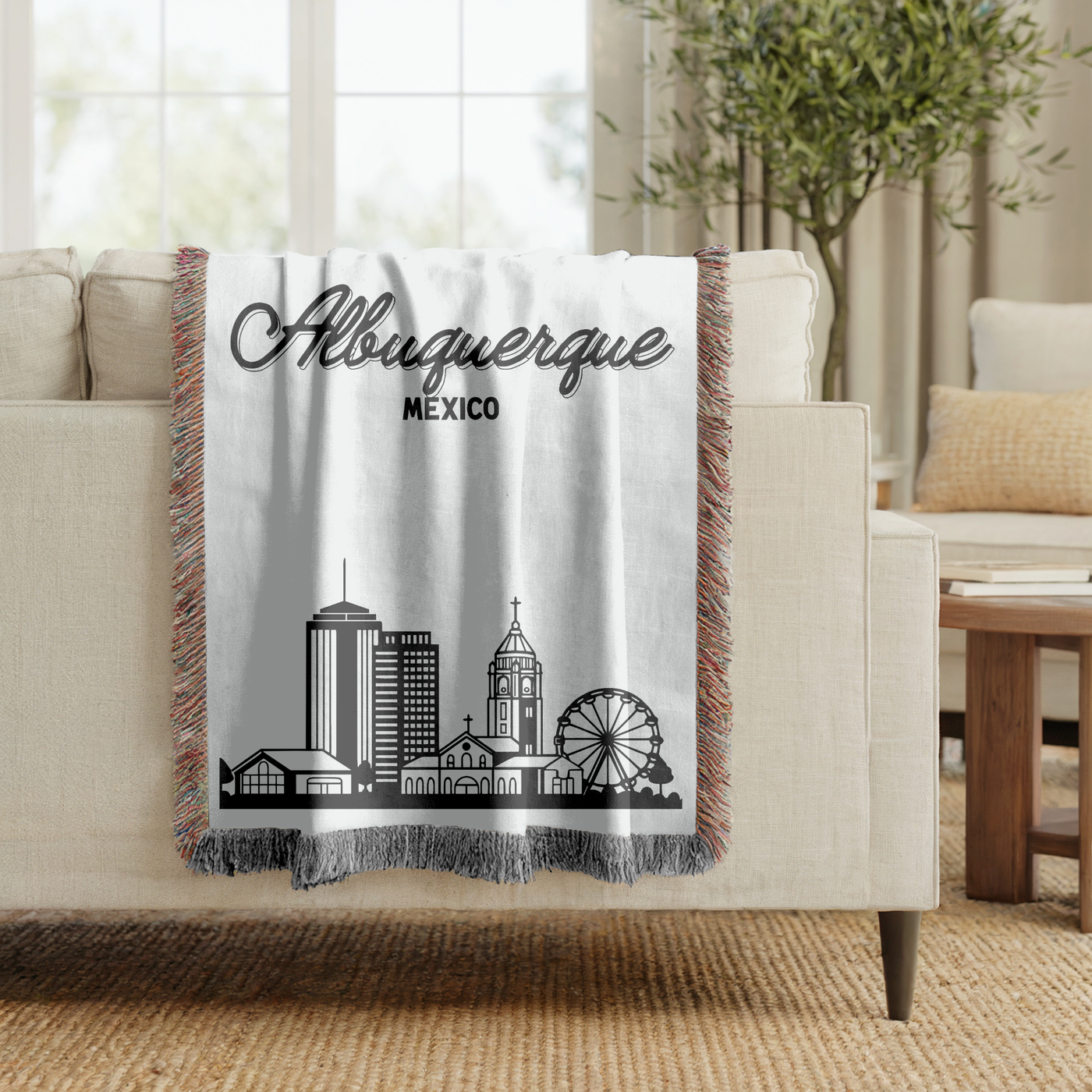 Albuquerque Skyline Woven Blanket, Albuquerque New Mexico Throw Blanket, Southwest Cityscape Home Decor, Moving Away Gift