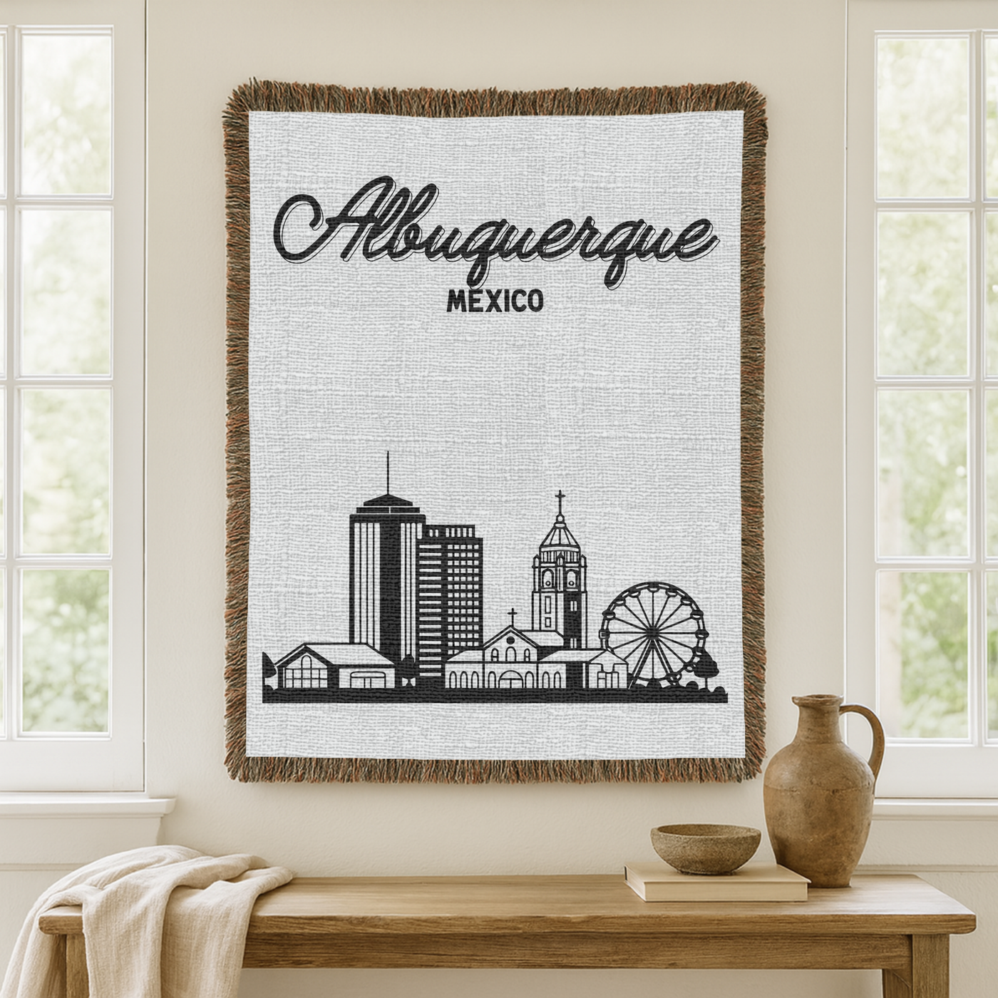 Albuquerque Skyline Woven Blanket, Albuquerque New Mexico Throw Blanket, Southwest Cityscape Home Decor, Moving Away Gift