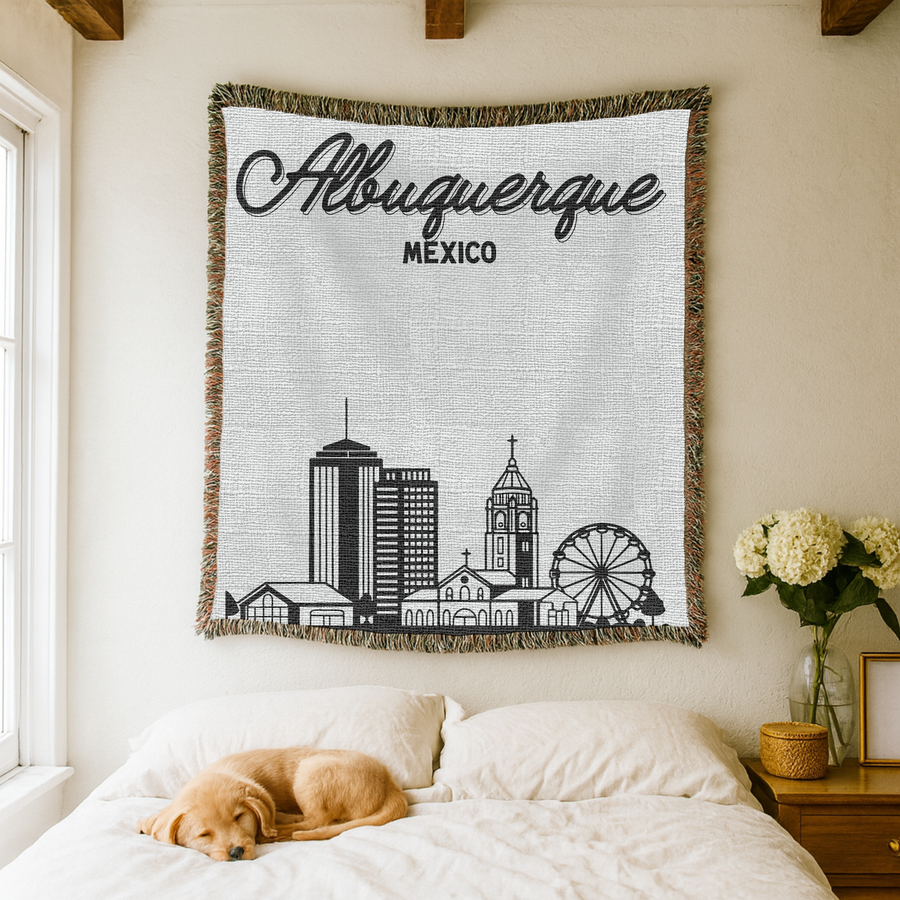Albuquerque Skyline Woven Blanket, Albuquerque New Mexico Throw Blanket, Southwest Cityscape Home Decor, Moving Away Gift