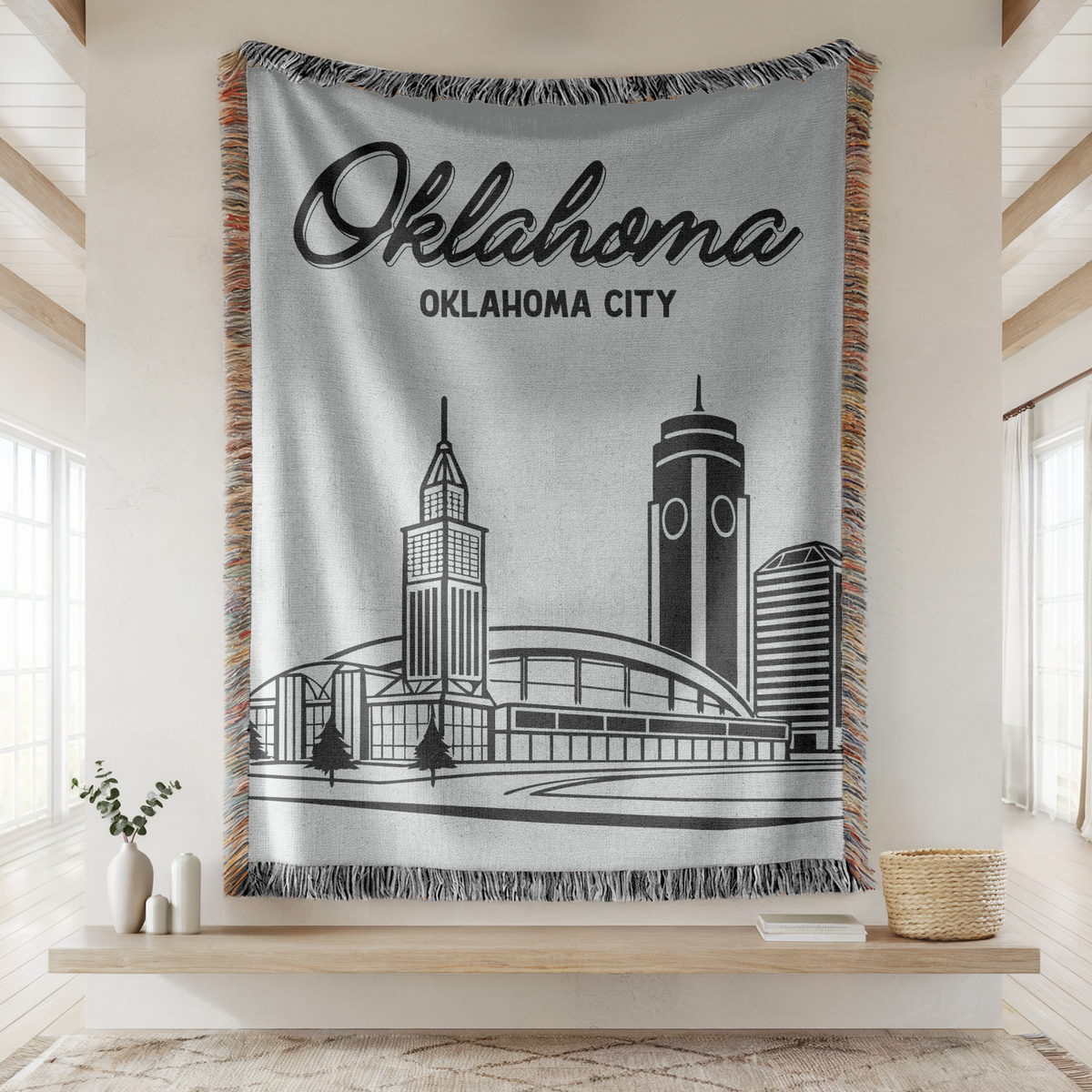 Oklahoma City Skyline Woven Blanket, Oklahoma City Throw Blanket, Oklahoma Travel Gift, Cityscape Home Decor, Housewarming Gift