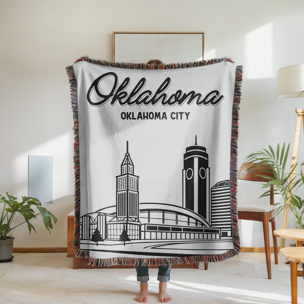 Oklahoma City Skyline Woven Blanket, Oklahoma City Throw Blanket, Oklahoma Travel Gift, Cityscape Home Decor, Housewarming Gift