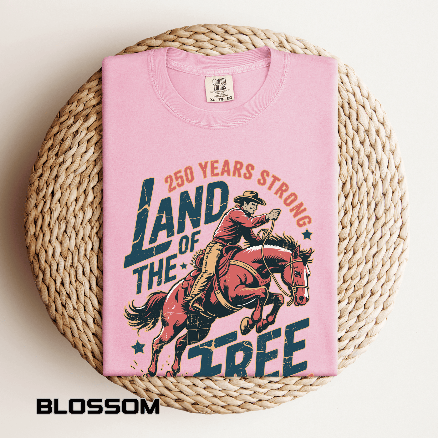 Land of the Free 250 Years Strong Comfort Colors Shirt, America 250th Anniversary Tee, Patriotic Cowboy Graphic Shirt, USA 1776-2026