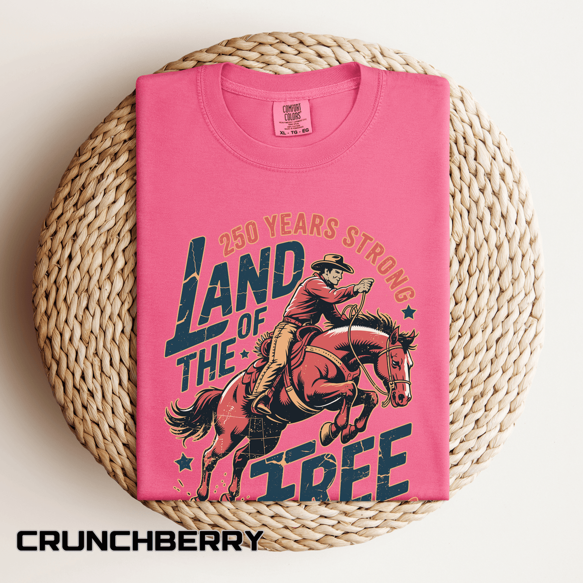 Land of the Free 250 Years Strong Comfort Colors Shirt, America 250th Anniversary Tee, Patriotic Cowboy Graphic Shirt, USA 1776-2026