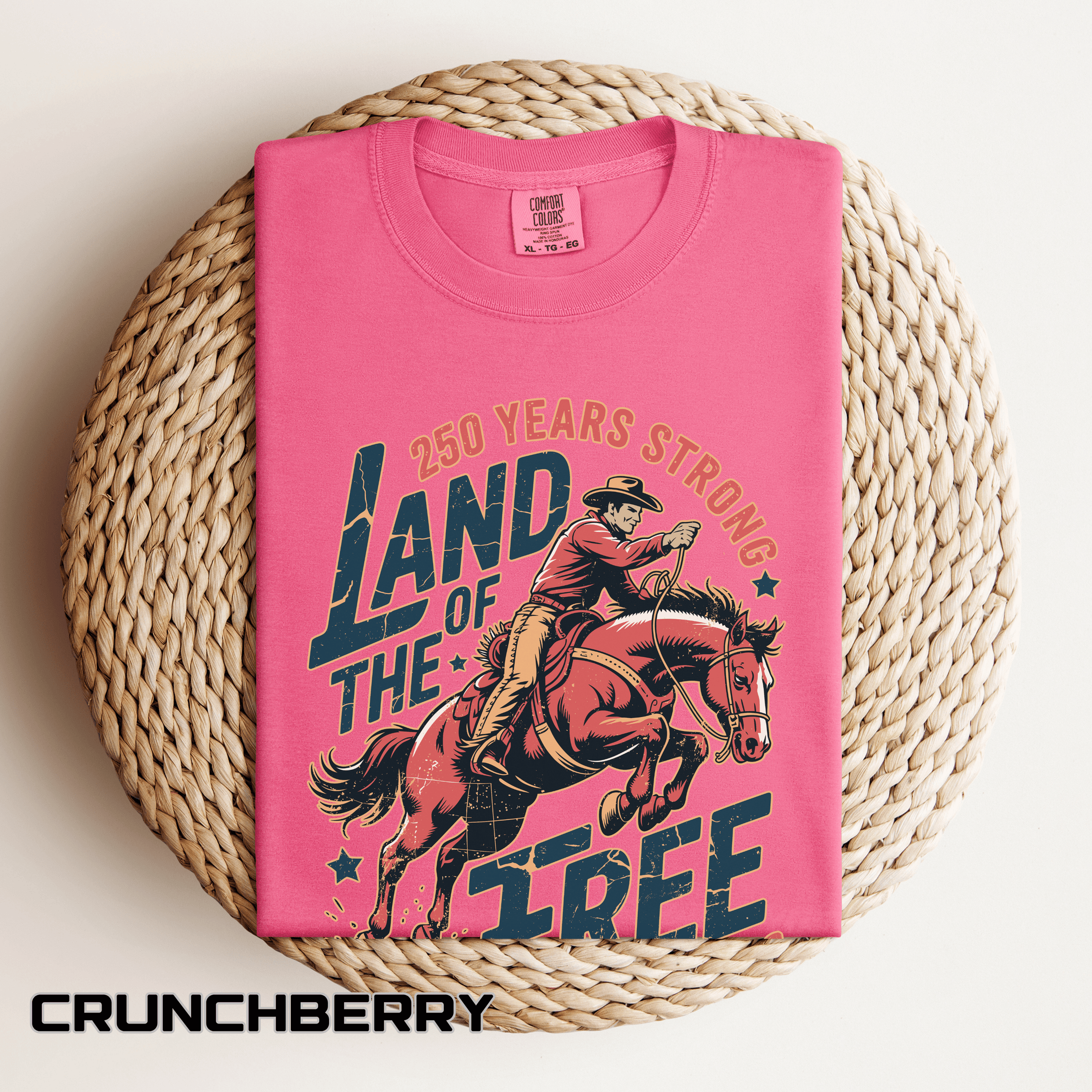 Land of the Free 250 Years Strong Comfort Colors Shirt, America 250th Anniversary Tee, Patriotic Cowboy Graphic Shirt, USA 1776-2026