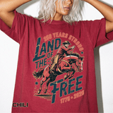 Land of the Free 250 Years Strong Comfort Colors Shirt, America 250th Anniversary Tee, Patriotic Cowboy Graphic Shirt, USA 1776-2026