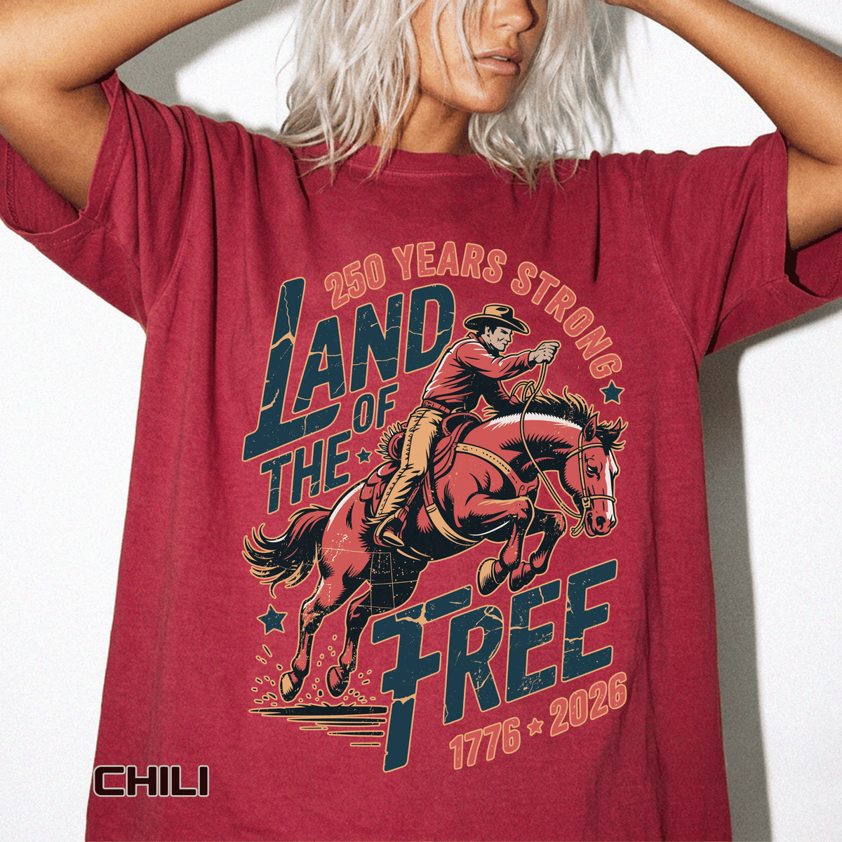 Land of the Free 250 Years Strong Comfort Colors Shirt, America 250th Anniversary Tee, Patriotic Cowboy Graphic Shirt, USA 1776-2026