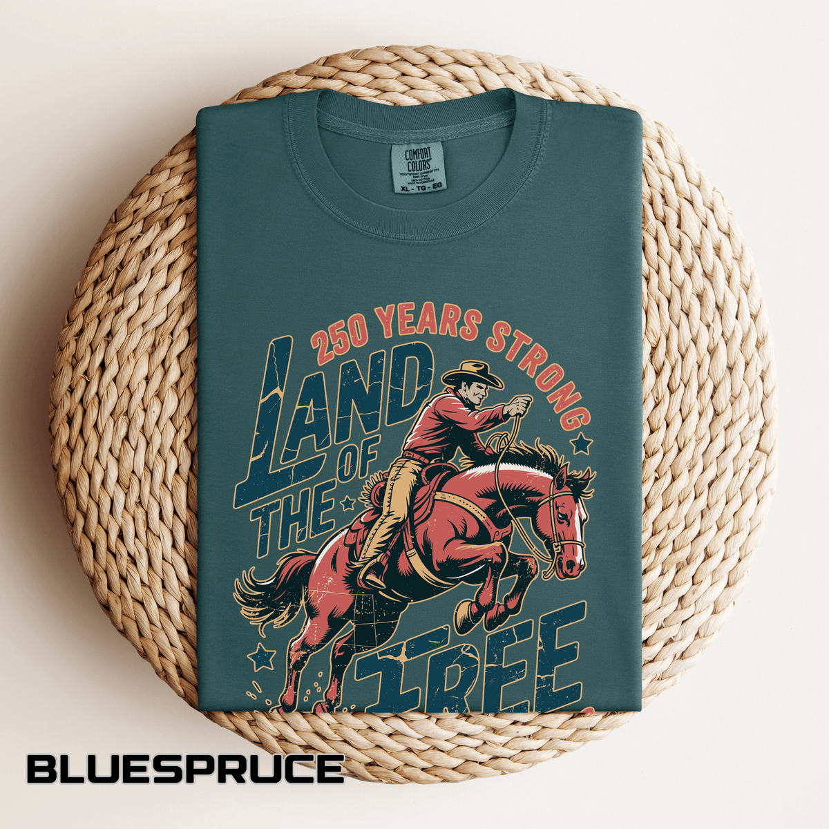 Land of the Free 250 Years Strong Comfort Colors Shirt, America 250th Anniversary Tee, Patriotic Cowboy Graphic Shirt, USA 1776-2026