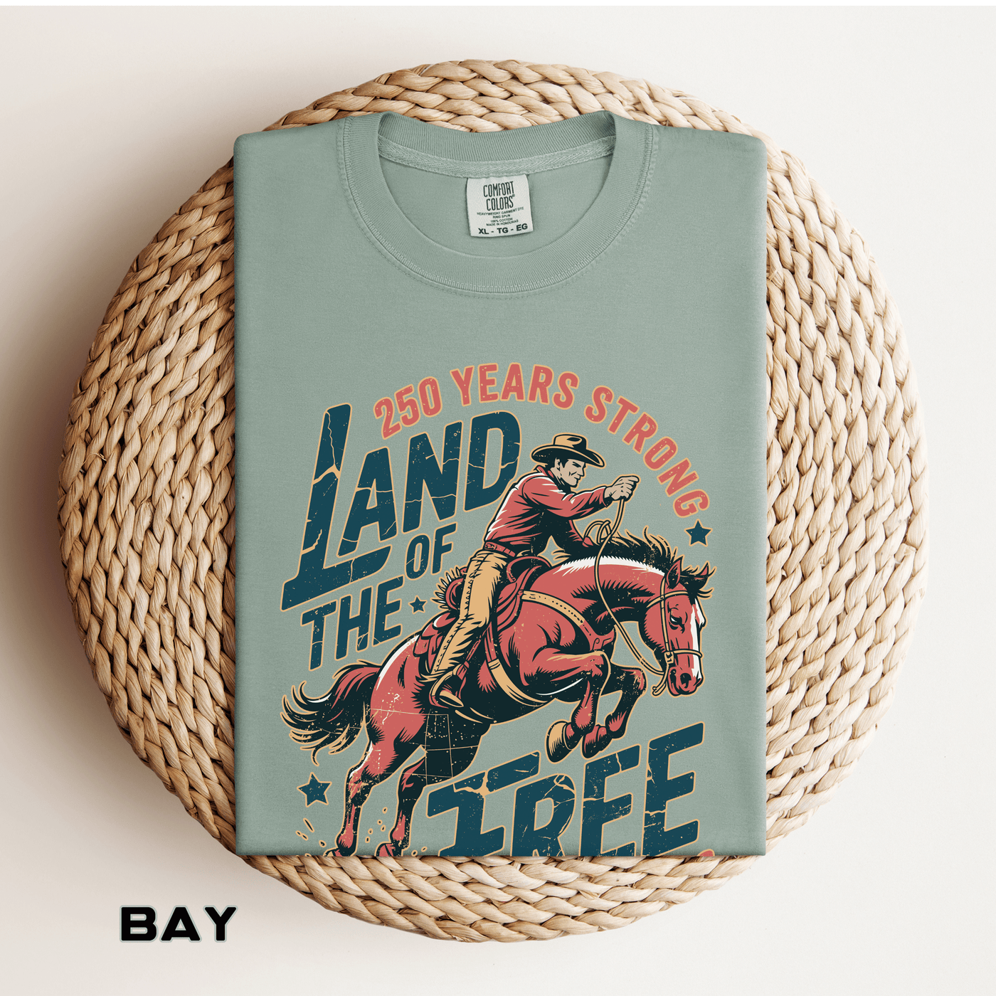 Land of the Free 250 Years Strong Comfort Colors Shirt, America 250th Anniversary Tee, Patriotic Cowboy Graphic Shirt, USA 1776-2026