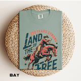 Land of the Free 250 Years Strong Comfort Colors Shirt, America 250th Anniversary Tee, Patriotic Cowboy Graphic Shirt, USA 1776-2026