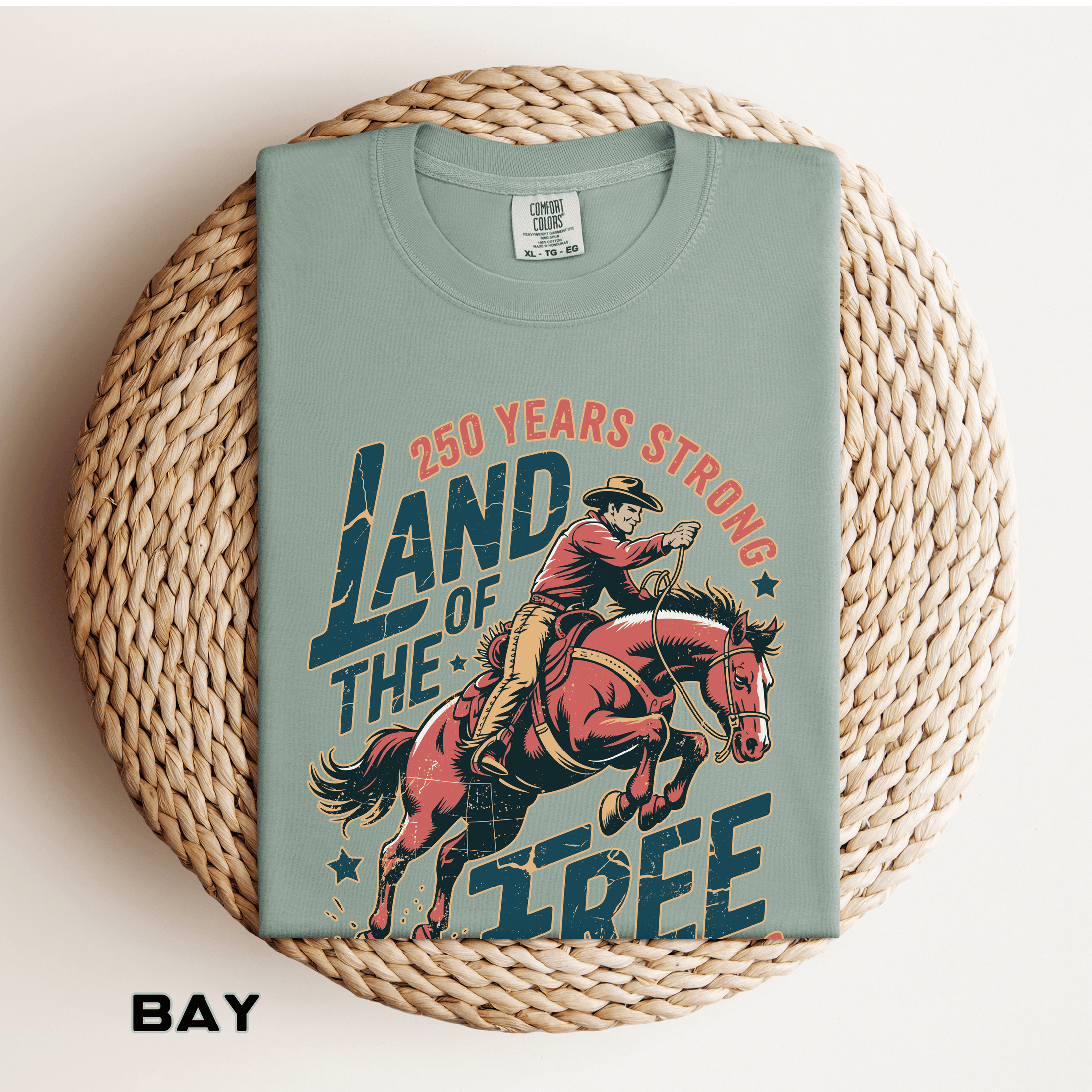 Land of the Free 250 Years Strong Comfort Colors Shirt, America 250th Anniversary Tee, Patriotic Cowboy Graphic Shirt, USA 1776-2026