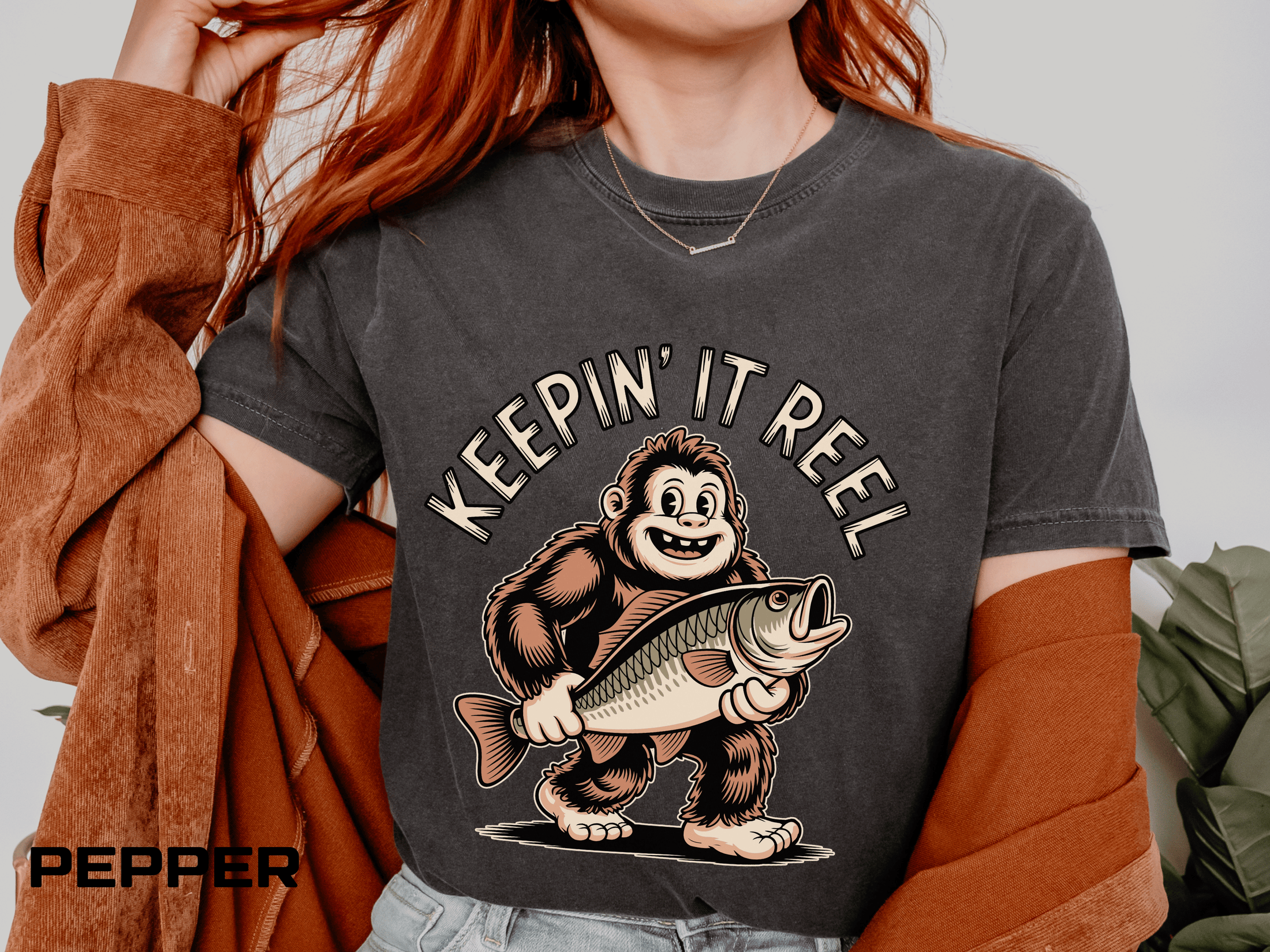 Funny Sasquatch Fishing Comfort Colors Shirt, Keepin It Reel Bigfoot Angler Tee, Fisherman Gift Shirt, Lake Life Outdoor Graphic Tee