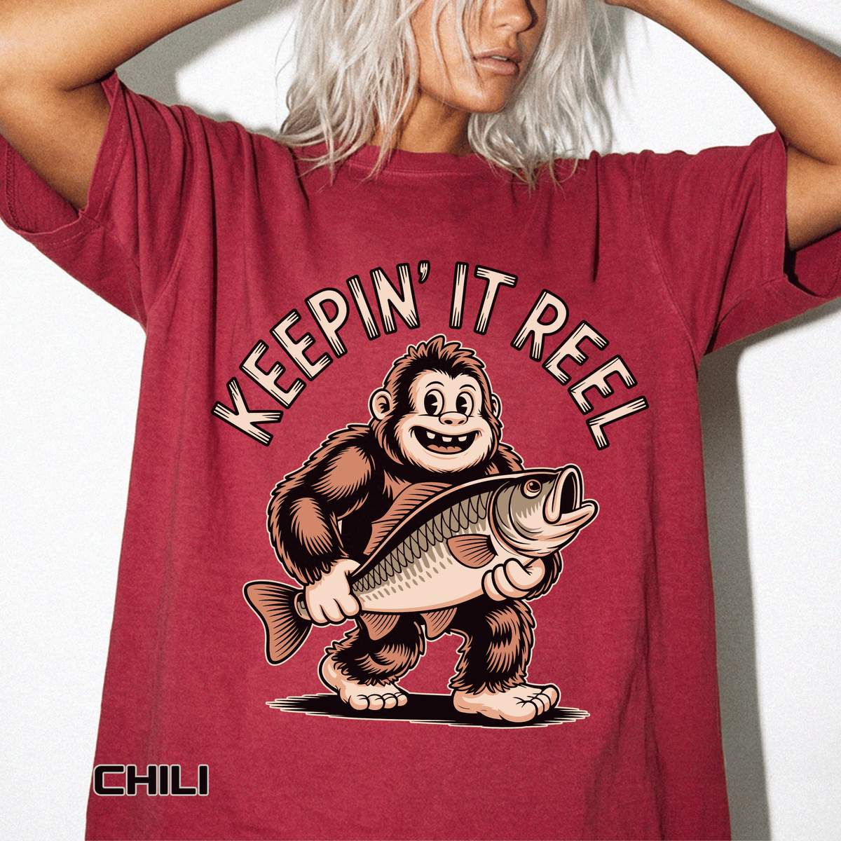 Funny Sasquatch Fishing Comfort Colors Shirt, Keepin It Reel Bigfoot Angler Tee, Fisherman Gift Shirt, Lake Life Outdoor Graphic Tee