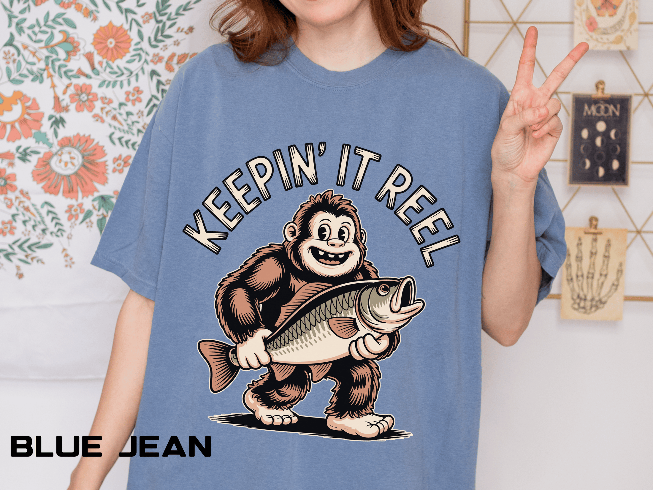 Funny Sasquatch Fishing Comfort Colors Shirt, Keepin It Reel Bigfoot Angler Tee, Fisherman Gift Shirt, Lake Life Outdoor Graphic Tee