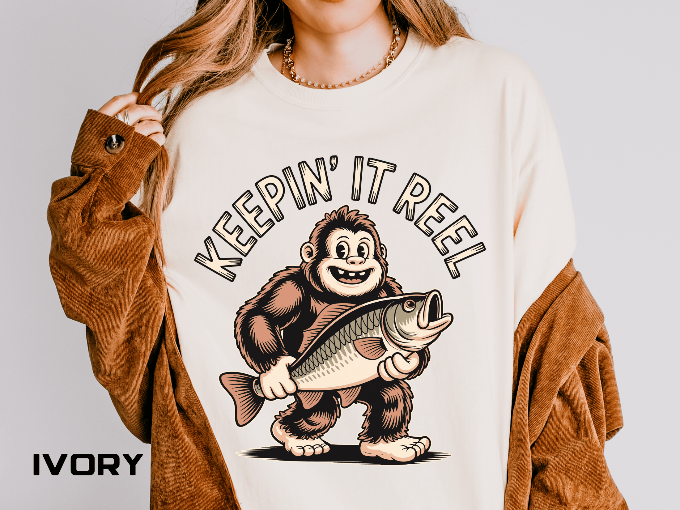 Funny Sasquatch Fishing Comfort Colors Shirt, Keepin It Reel Bigfoot Angler Tee, Fisherman Gift Shirt, Lake Life Outdoor Graphic Tee