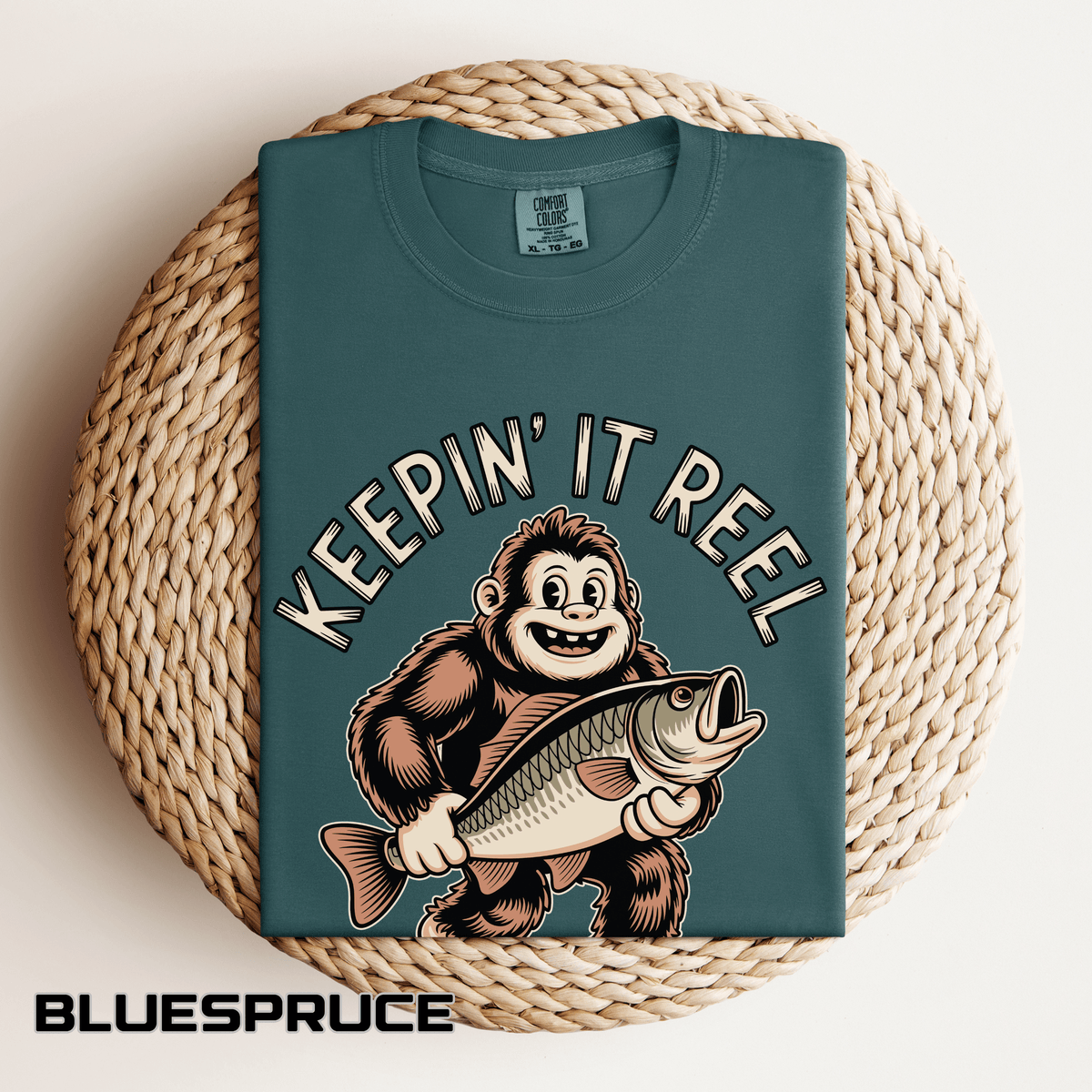 Funny Sasquatch Fishing Comfort Colors Shirt, Keepin It Reel Bigfoot Angler Tee, Fisherman Gift Shirt, Lake Life Outdoor Graphic Tee