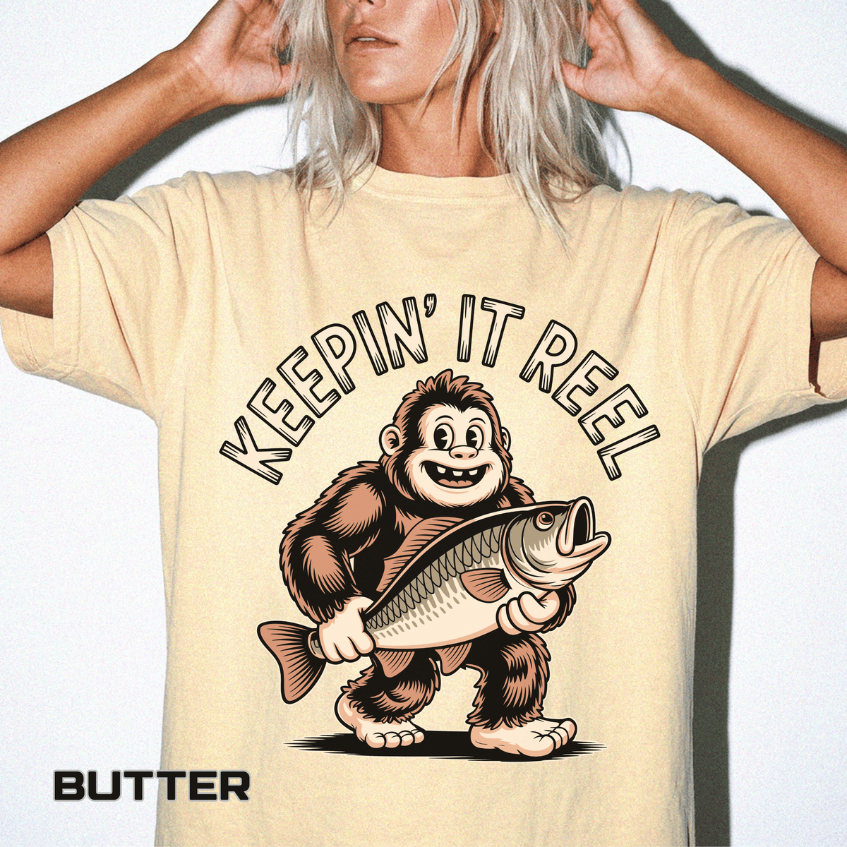 Funny Sasquatch Fishing Comfort Colors Shirt, Keepin It Reel Bigfoot Angler Tee, Fisherman Gift Shirt, Lake Life Outdoor Graphic Tee