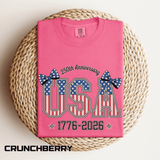 USA 250th Anniversary Comfort Colors Shirt, Patriotic Coquette Bow Tee, America 1776 2026 Graphic Shirt, Fourth of July Gift