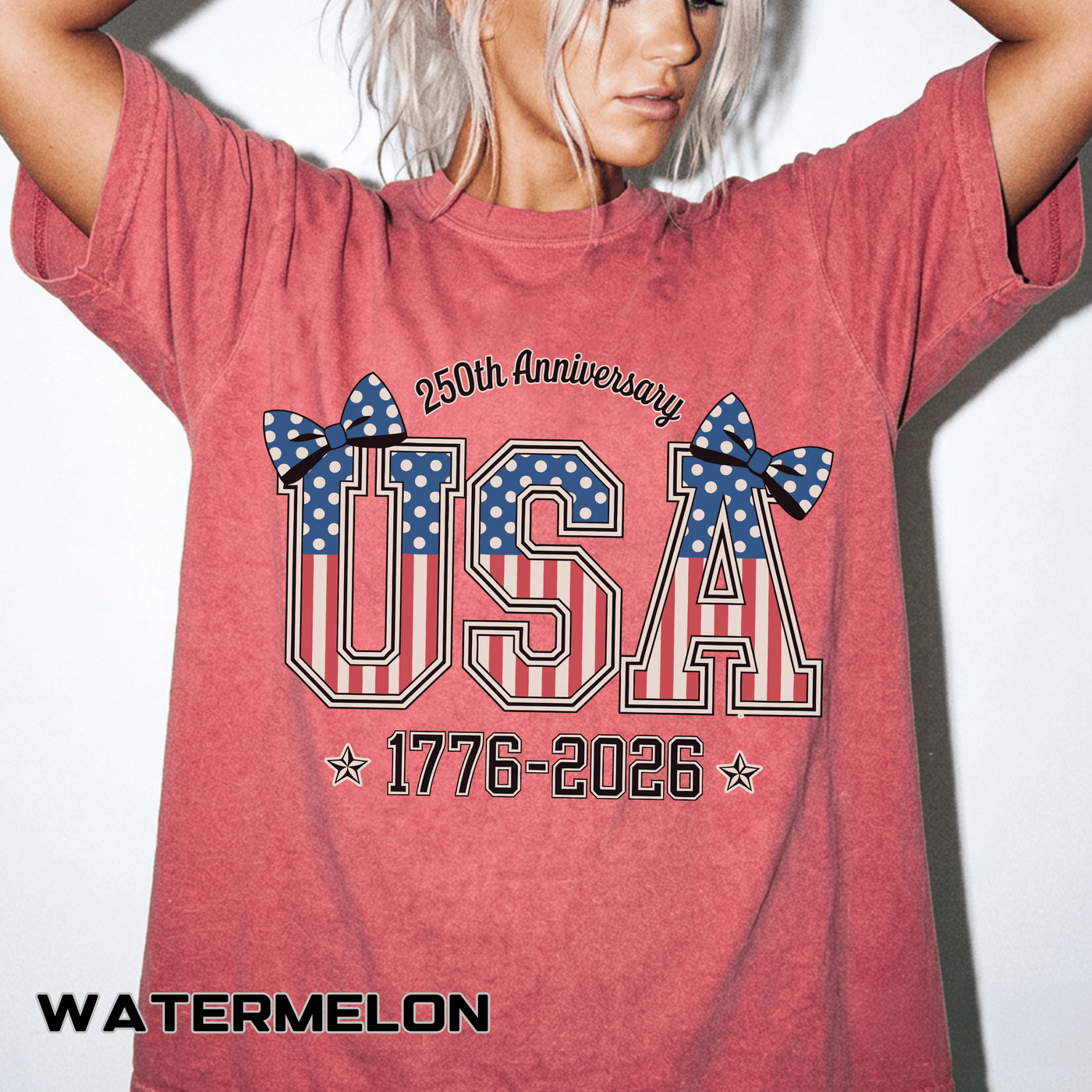 USA 250th Anniversary Comfort Colors Shirt, Patriotic Coquette Bow Tee, America 1776 2026 Graphic Shirt, Fourth of July Gift