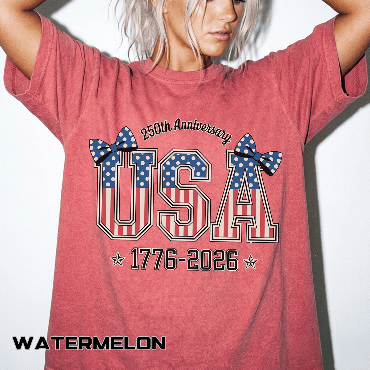 USA 250th Anniversary Comfort Colors Shirt, Patriotic Coquette Bow Tee, America 1776 2026 Graphic Shirt, Fourth of July Gift