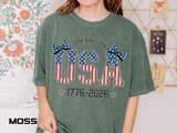 USA 250th Anniversary Comfort Colors Shirt, Patriotic Coquette Bow Tee, America 1776 2026 Graphic Shirt, Fourth of July Gift