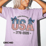 USA 250th Anniversary Comfort Colors Shirt, Patriotic Coquette Bow Tee, America 1776 2026 Graphic Shirt, Fourth of July Gift