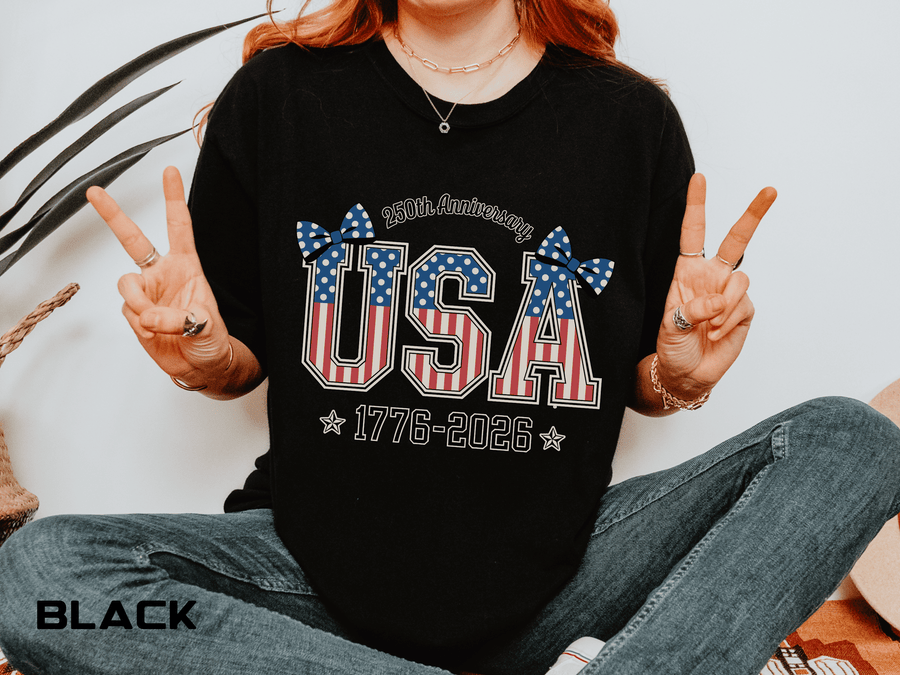 USA 250th Anniversary Comfort Colors Shirt, Patriotic Coquette Bow Tee, America 1776 2026 Graphic Shirt, Fourth of July Gift