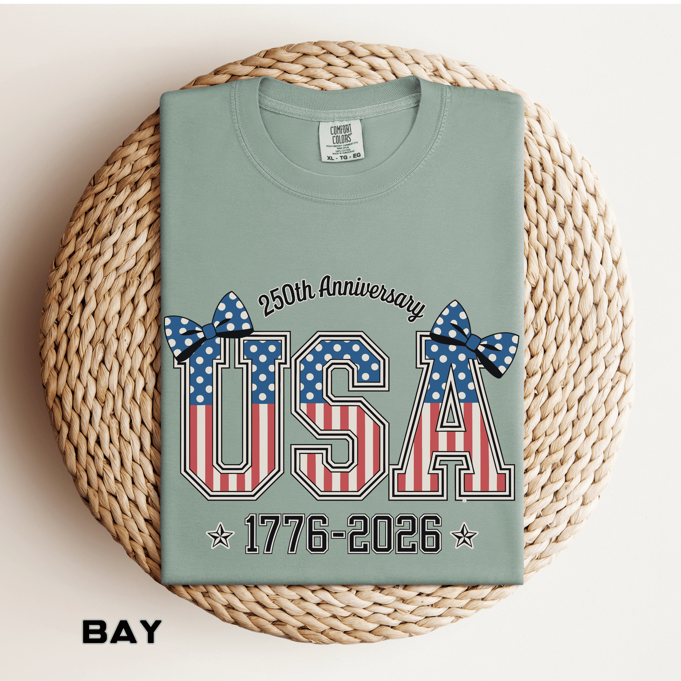 USA 250th Anniversary Comfort Colors Shirt, Patriotic Coquette Bow Tee, America 1776 2026 Graphic Shirt, Fourth of July Gift
