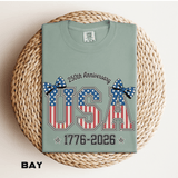 USA 250th Anniversary Comfort Colors Shirt, Patriotic Coquette Bow Tee, America 1776 2026 Graphic Shirt, Fourth of July Gift