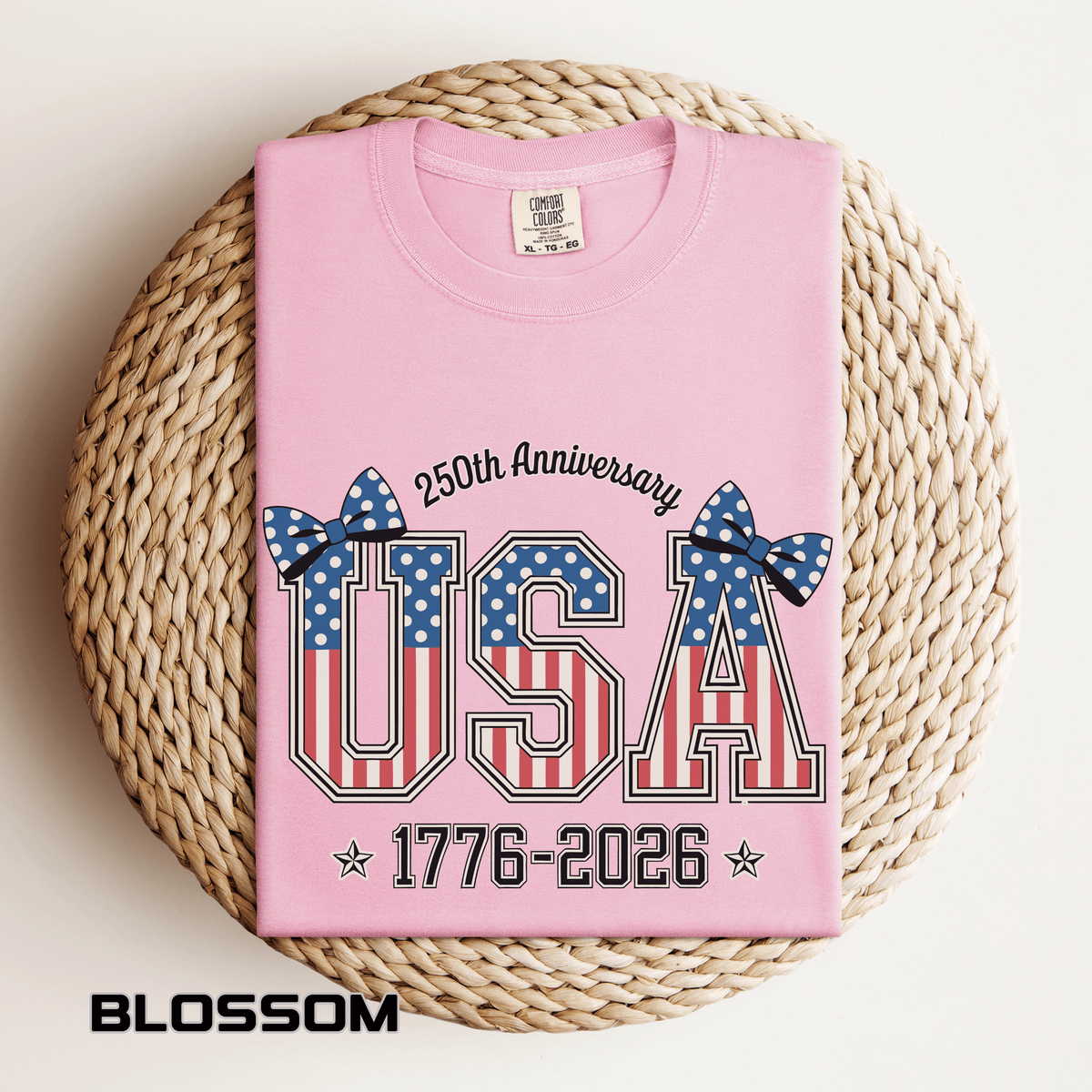 USA 250th Anniversary Comfort Colors Shirt, Patriotic Coquette Bow Tee, America 1776 2026 Graphic Shirt, Fourth of July Gift