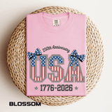 USA 250th Anniversary Comfort Colors Shirt, Patriotic Coquette Bow Tee, America 1776 2026 Graphic Shirt, Fourth of July Gift