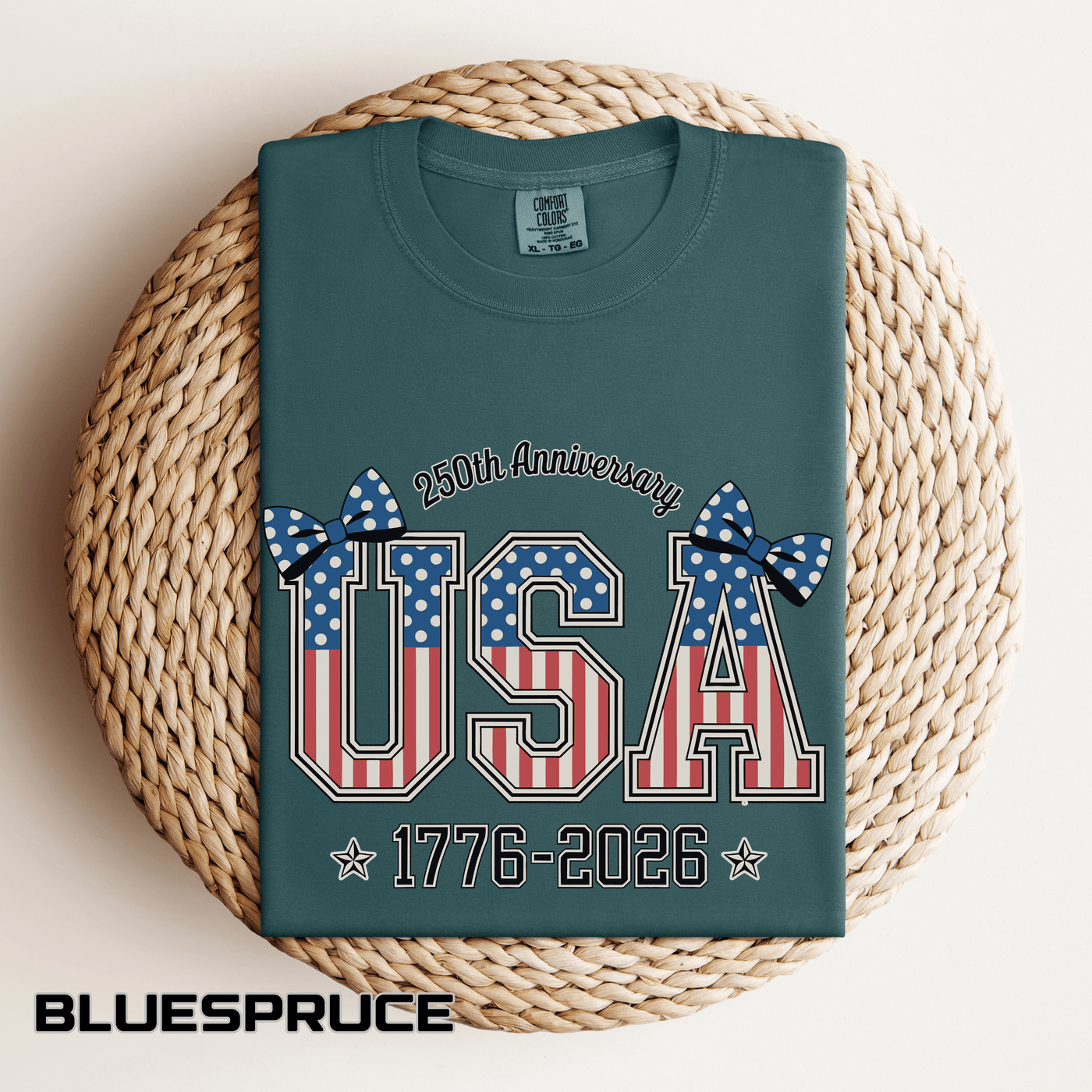 USA 250th Anniversary Comfort Colors Shirt, Patriotic Coquette Bow Tee, America 1776 2026 Graphic Shirt, Fourth of July Gift