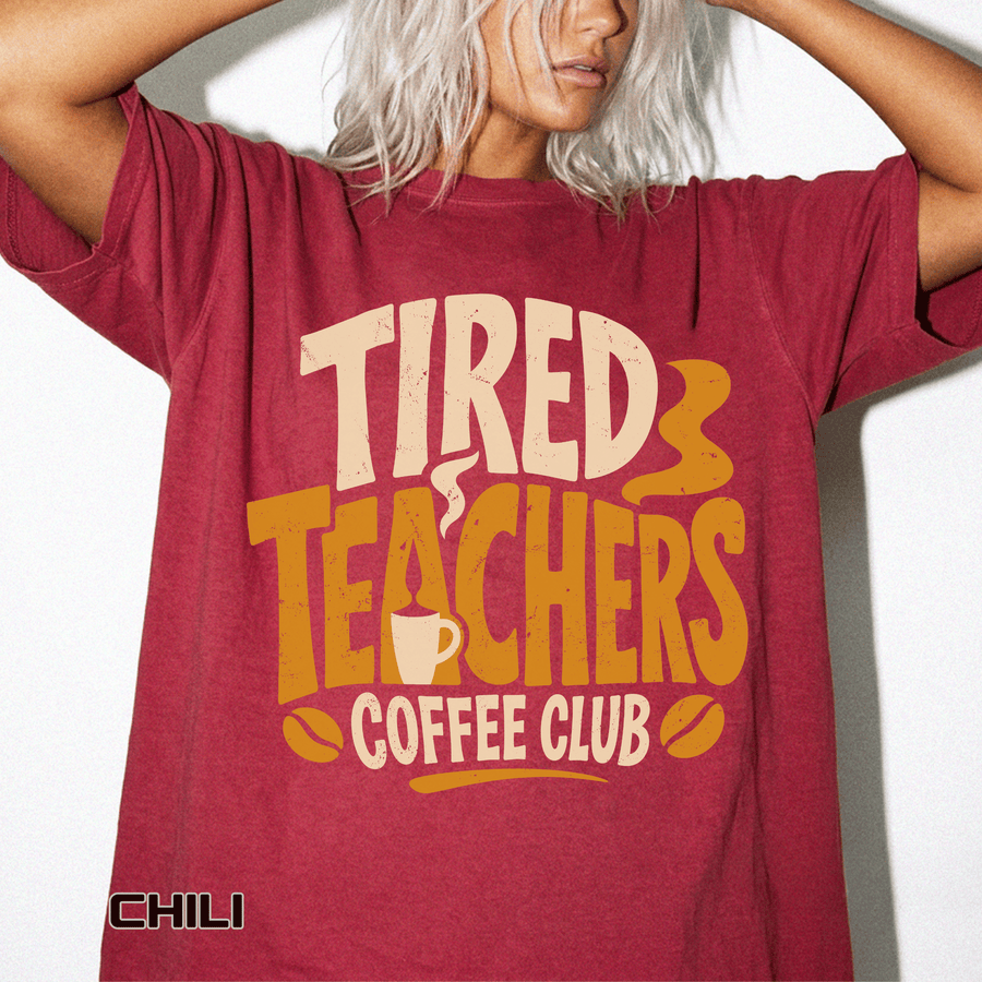 Teacher Coffee Shirt Comfort Colors Tee, Tired Teachers Coffee Club Graphic Shirt, Funny Teacher Appreciation Gift, Back To School Tee