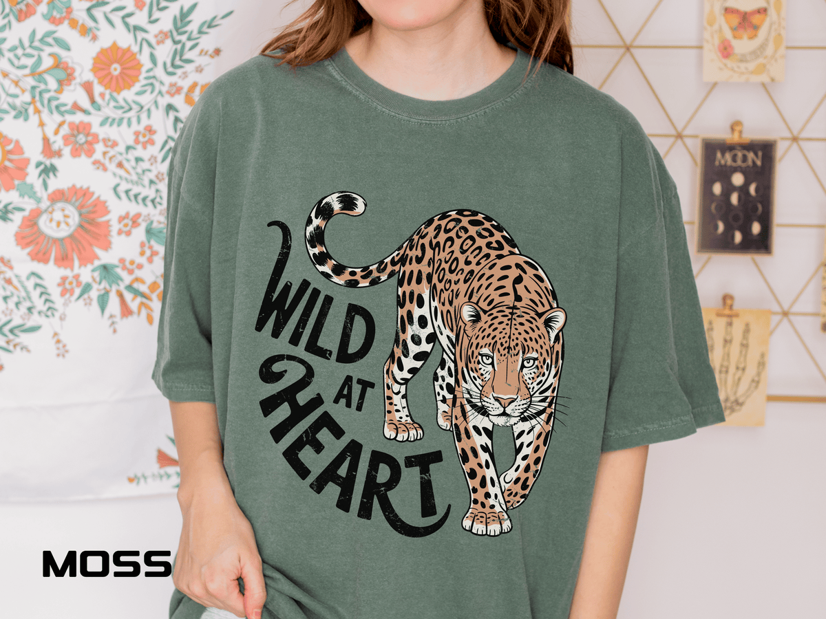 Leopard Graphic Comfort Colors Shirt, Wild At Heart Leopard Tee, Boho Animal Print Shirt, Safari Lover Gift for Women