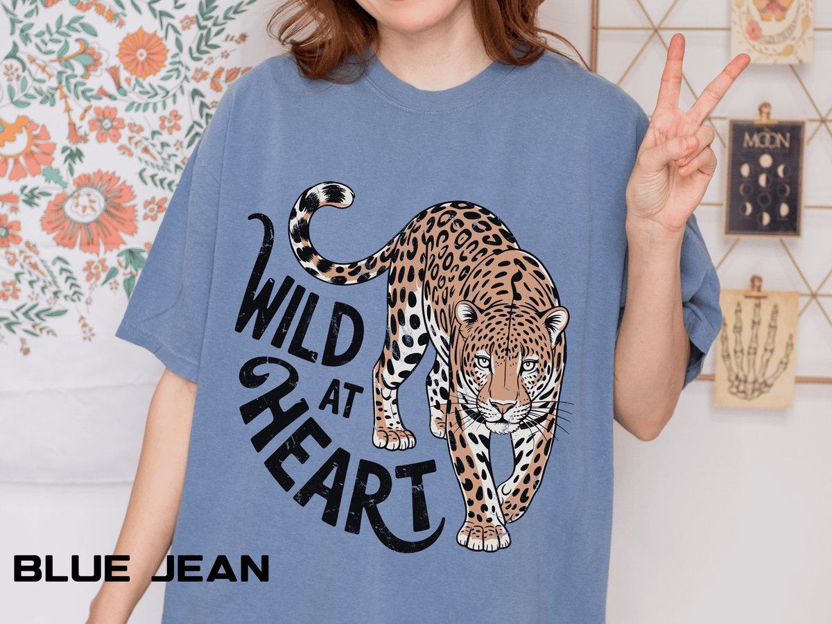 Leopard Graphic Comfort Colors Shirt, Wild At Heart Leopard Tee, Boho Animal Print Shirt, Safari Lover Gift for Women