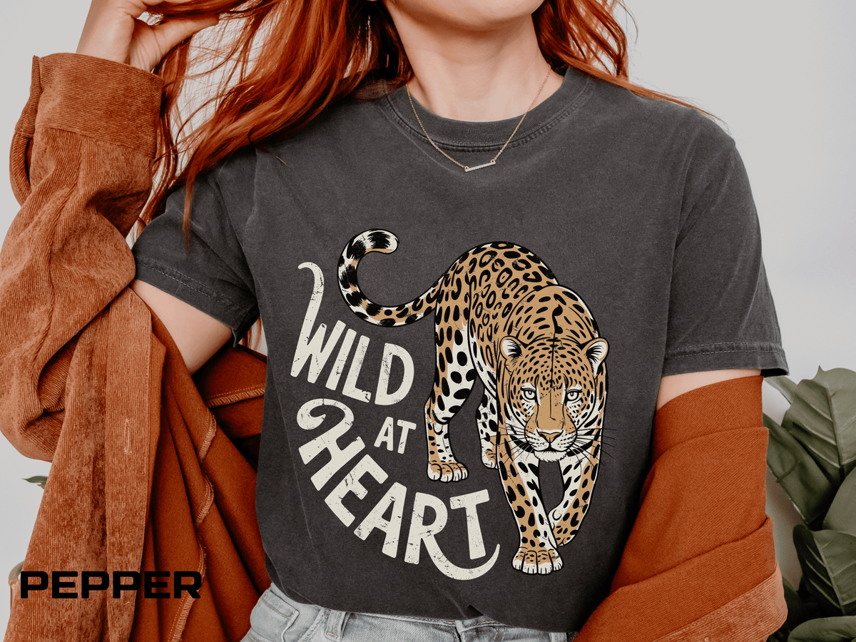 Leopard Graphic Comfort Colors Shirt, Wild At Heart Leopard Tee, Boho Animal Print Shirt, Safari Lover Gift for Women