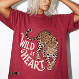 Leopard Graphic Comfort Colors Shirt, Wild At Heart Leopard Tee, Boho Animal Print Shirt, Safari Lover Gift for Women