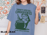 Funny Frog Consequences Shirt Comfort Colors Tee, Today's Special Consequences Teacher Shirt, Classroom Humor Gift, Retro Frog Graphic Tee