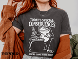 Funny Frog Consequences Shirt Comfort Colors Tee, Today's Special Consequences Teacher Shirt, Classroom Humor Gift, Retro Frog Graphic Tee