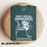 Funny Frog Consequences Shirt Comfort Colors Tee, Today's Special Consequences Teacher Shirt, Classroom Humor Gift, Retro Frog Graphic Tee
