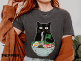 Black Cat Ramen Shirt Comfort Colors Tee, Funny Cat Lover Graphic Shirt, Introvert Cat Eating Noodles Tee, Japanese Foodie Gift