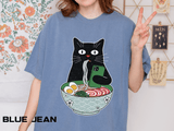Black Cat Ramen Shirt Comfort Colors Tee, Funny Cat Lover Graphic Shirt, Introvert Cat Eating Noodles Tee, Japanese Foodie Gift