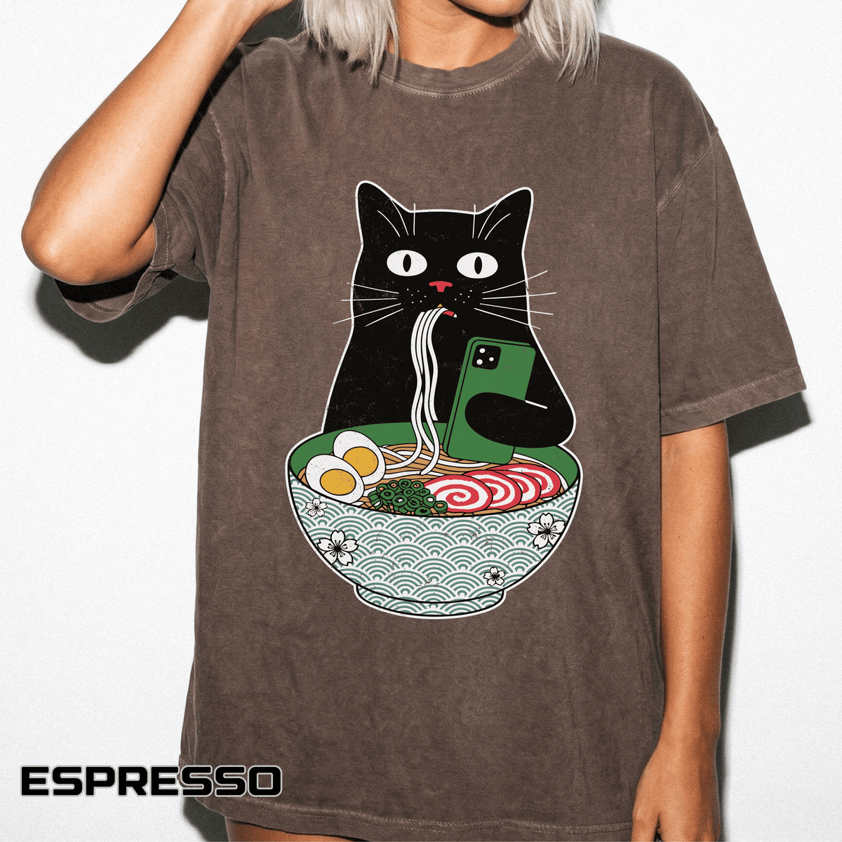Black Cat Ramen Shirt Comfort Colors Tee, Funny Cat Lover Graphic Shirt, Introvert Cat Eating Noodles Tee, Japanese Foodie Gift